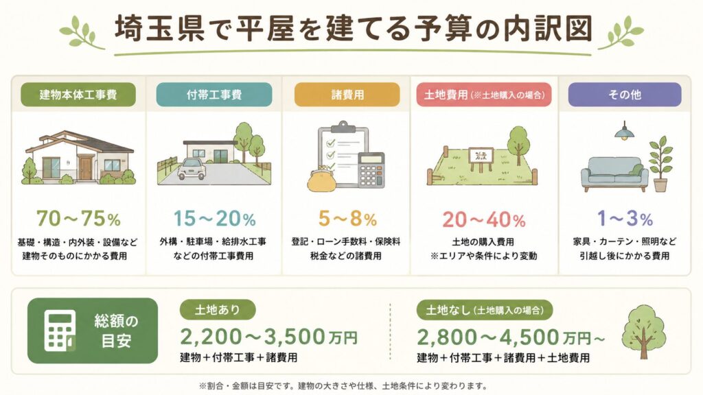埼玉県で平屋を建てる予算の内訳図