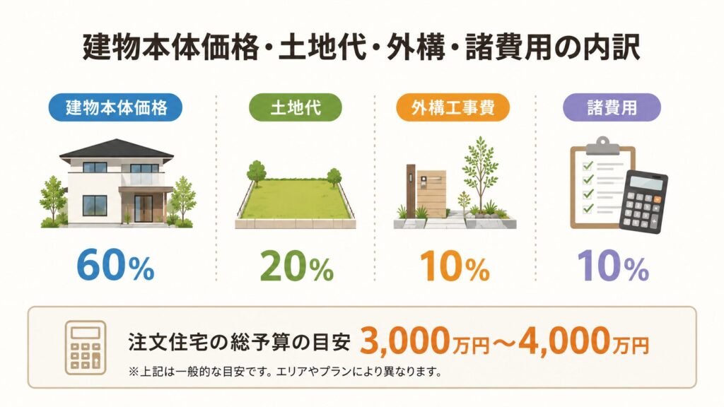 建物本体価格・土地代・外構・諸費用の内訳