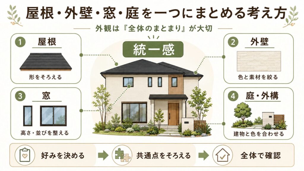 屋根・外壁・窓・庭を一つにまとめる