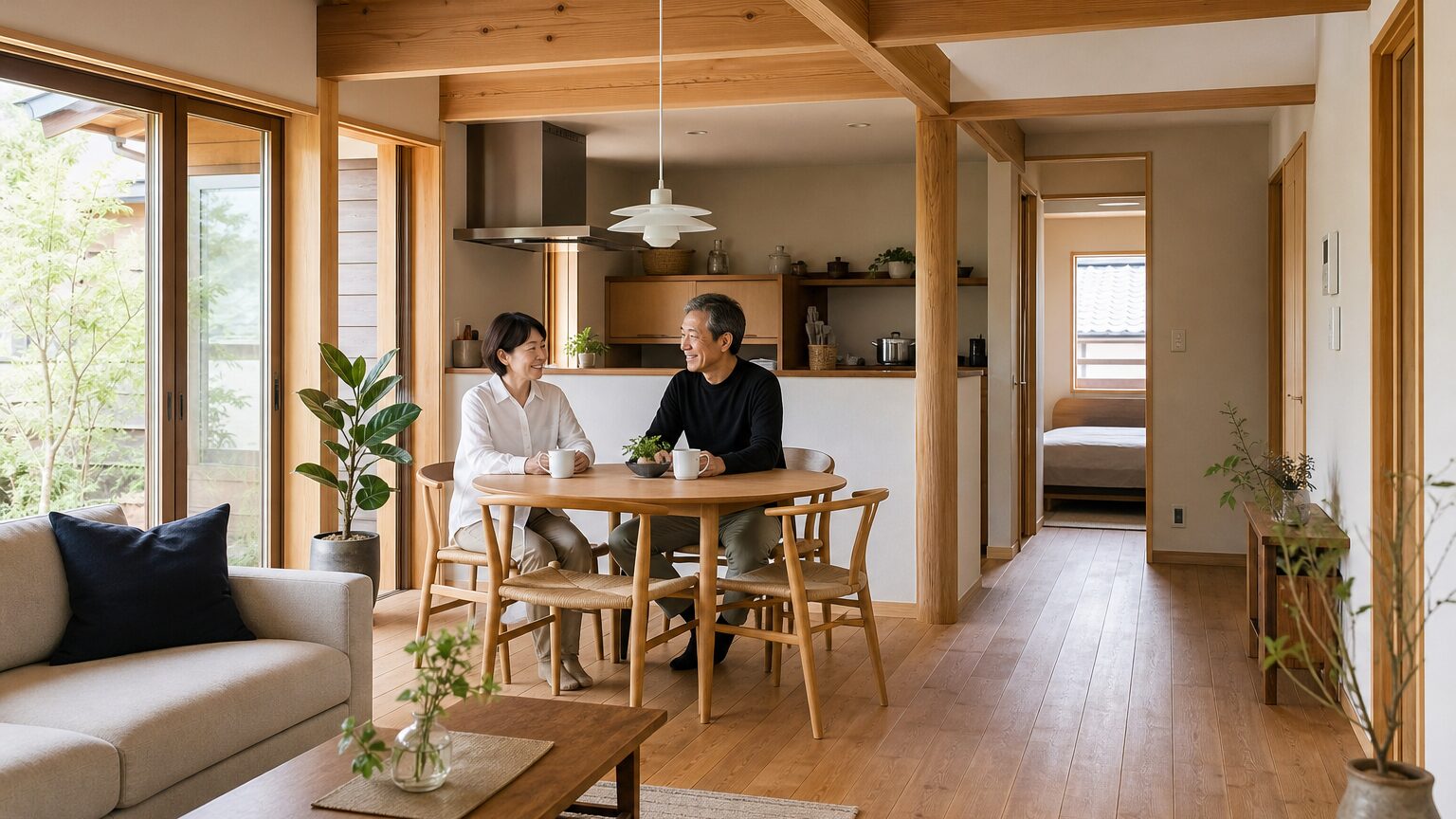 自然素材の平屋で暮らす夫婦のイメージ