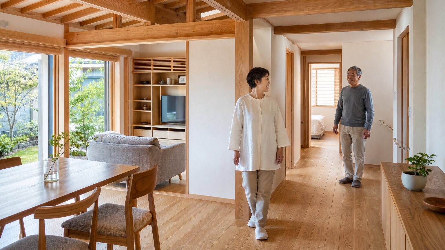 自然素材を取り入れた平屋の室内イメージ