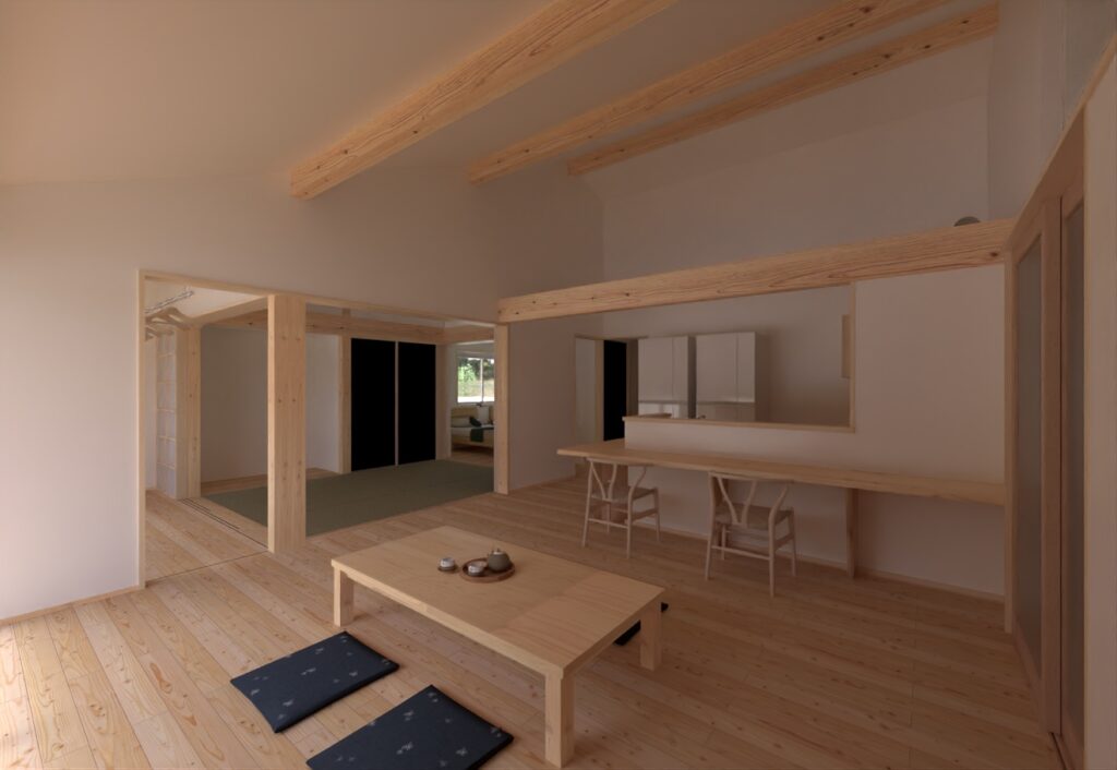 陽の栖小林建設が群馬県高崎市に建てた新築注文住宅の完成見学会を行うお家の内観パース