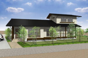 陽の栖小林建設が群馬県富岡市に建てた自然素材の新築注文住宅の外観パース