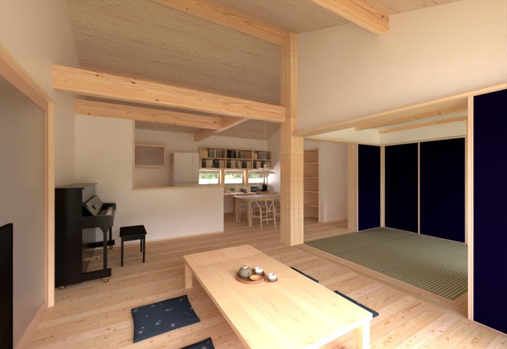 陽の栖小林建設が群馬県富岡市に建てた自然素材の新築注文住宅の内観パース
