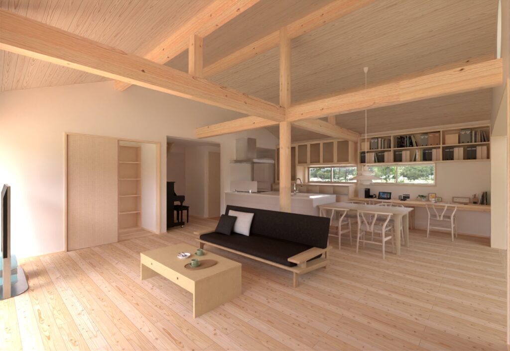 陽の栖小林建設が埼玉県本庄市に建てた自然素材の新築注文住宅の内観パース