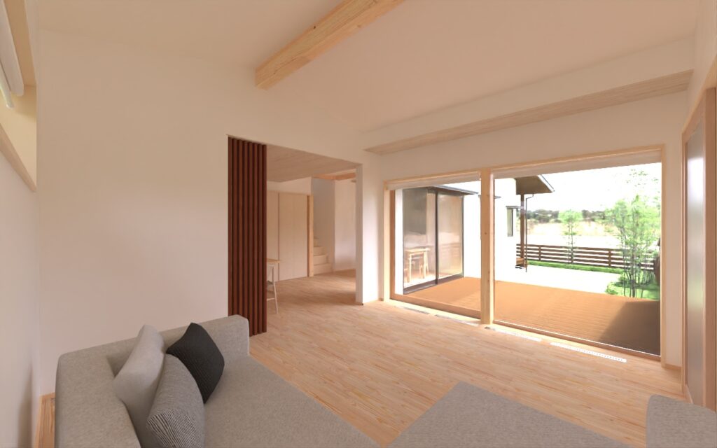 陽の栖小林建設が埼玉県児玉郡上里町に建てた新築注文住宅の内観パース⓵
