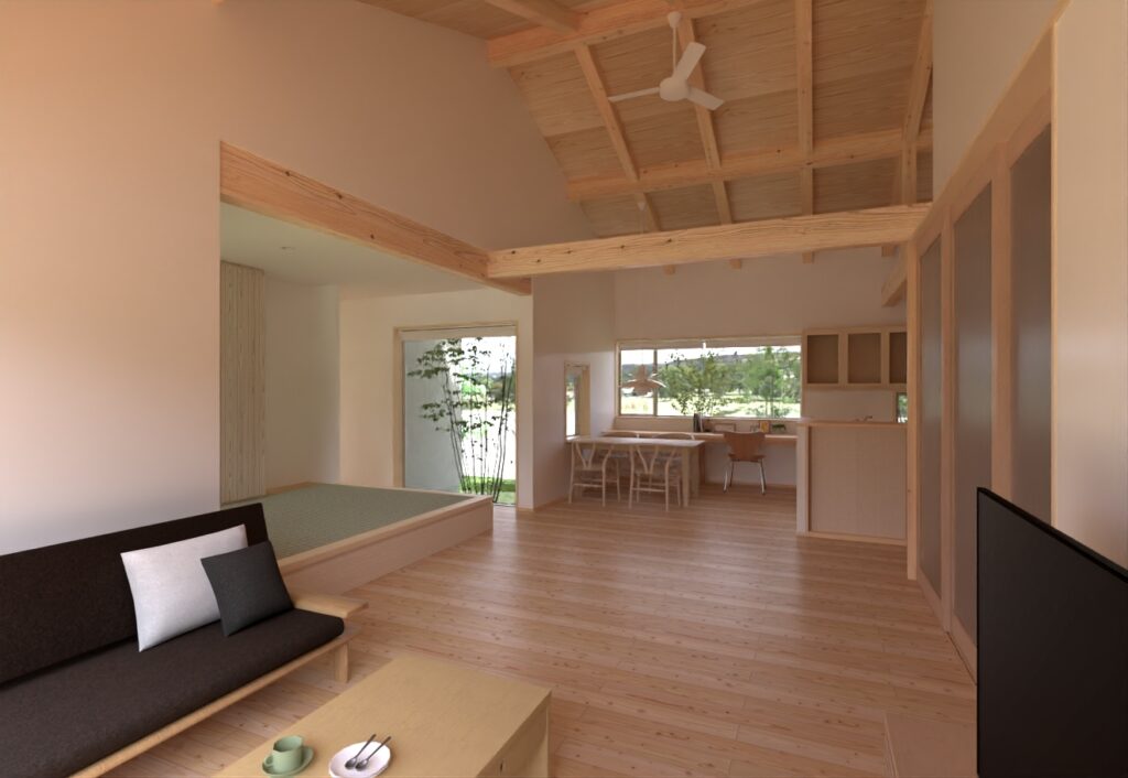 陽の栖小林建設が群馬県伊勢崎市に建てた新築注文住宅の完成見学会の内観パース