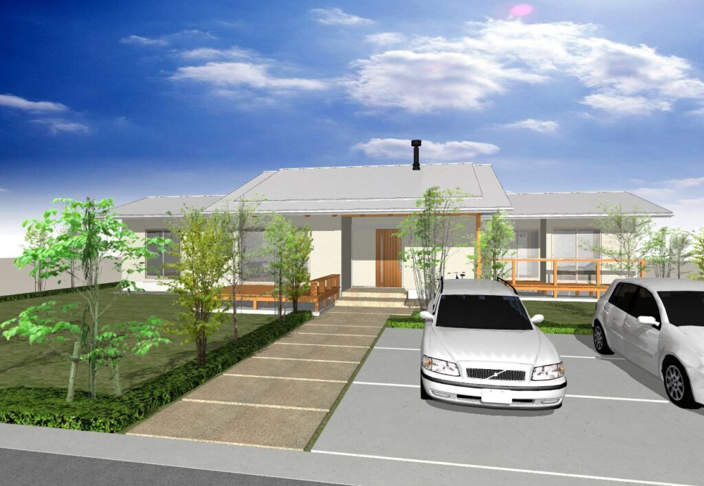 陽の栖小林建設が群馬県伊勢崎市に建てた新築注文住宅の完成見学会の外観パース